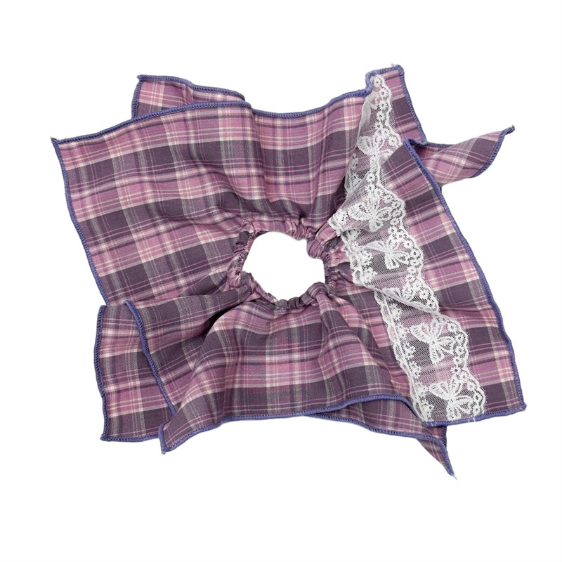 Women's Double Layer Polyester Low Ponytail Hair Tie Retro Fall Plaid