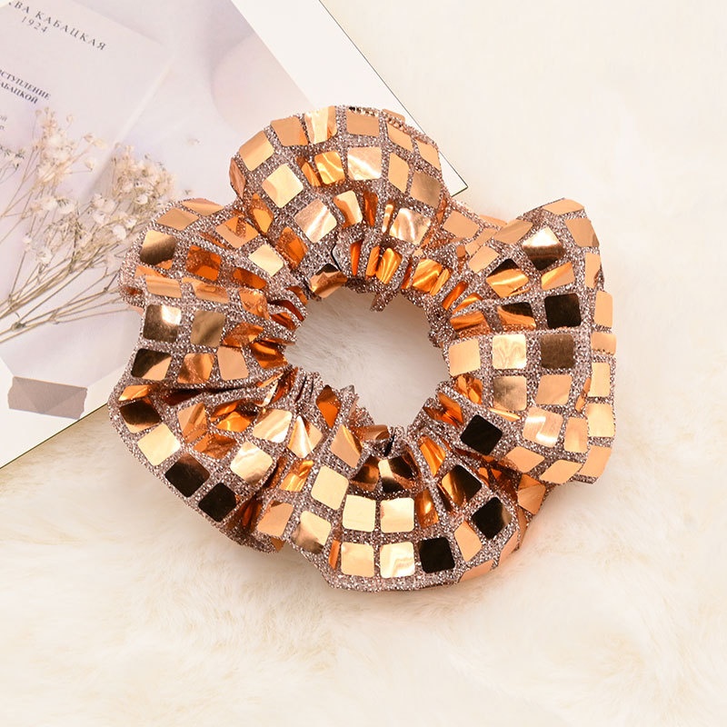 Women's High-End Fabric Scrunchies Ponytail Holder Hair Bands Silver