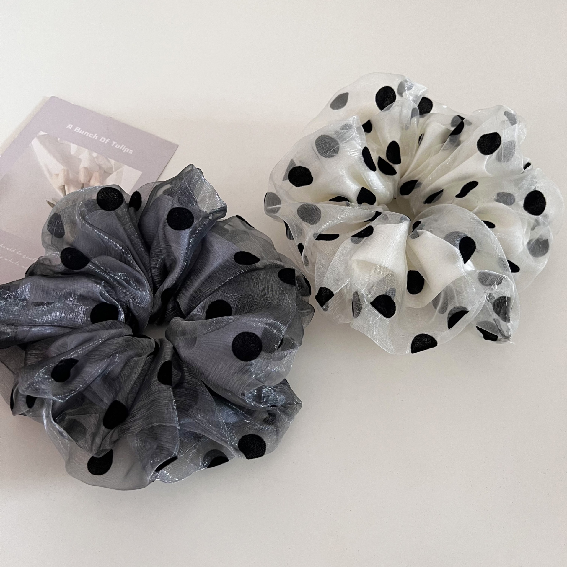 Women's Double Layered Polka Dot Mesh Hair Ties Versatile Gauze Elastic Bands