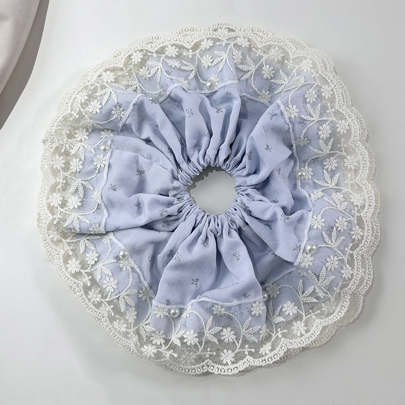 Women's Vintage Pearl Bow Elastic Hair Tie Floral Lace