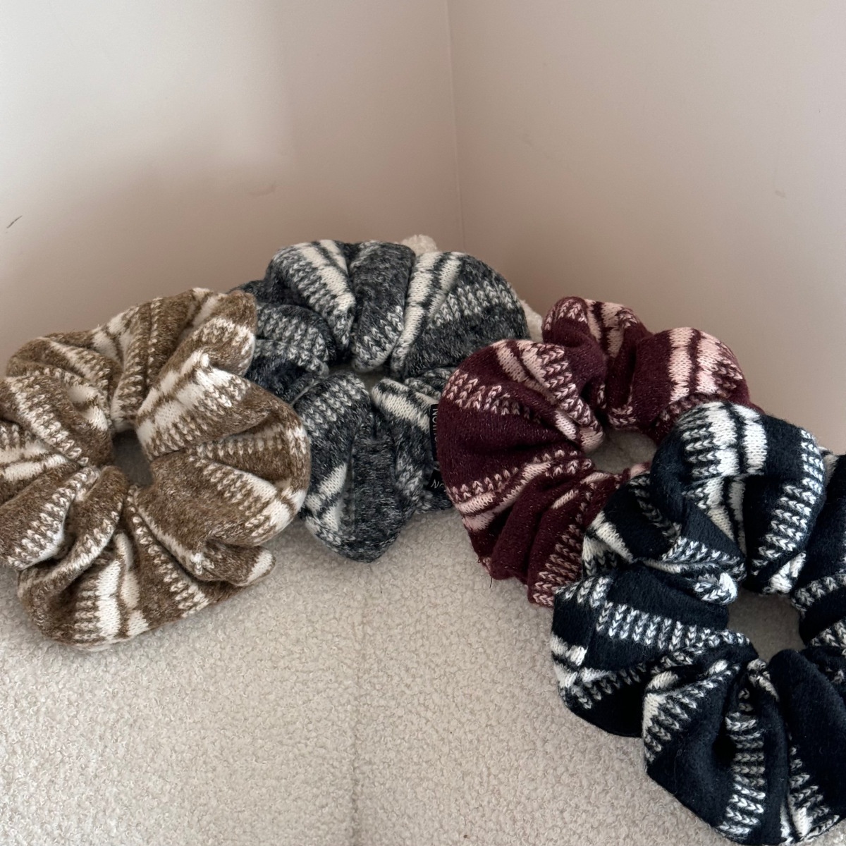 Women's Oversized Plaid Woolen Hair Ties Soft Warm Autumn Winter Scrunchies