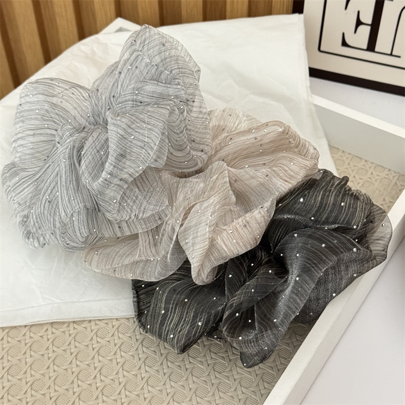Women's Elegant Rhinestone Bubble Fabric Hair Scrunchies Solid Striped