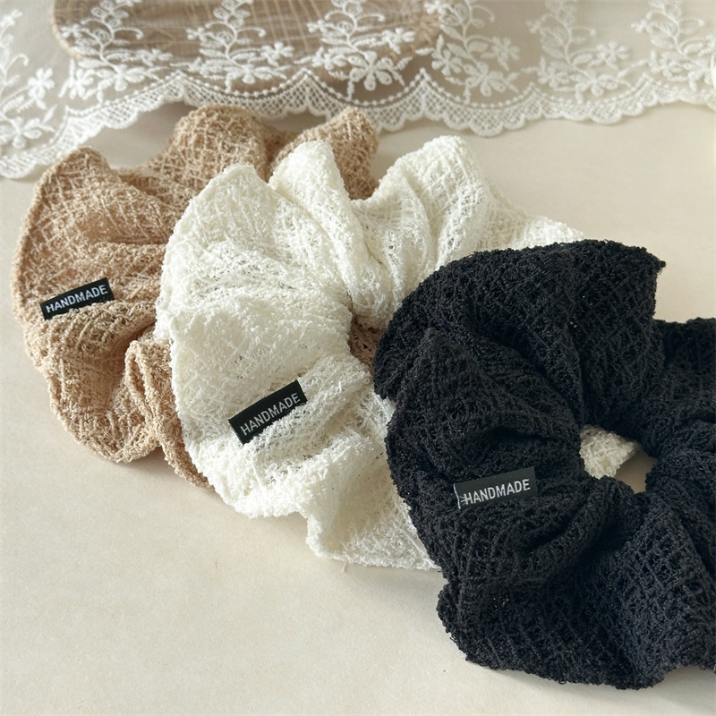 Women's Retro Knit Hair Tie For Autumn Winter Styling Solid White