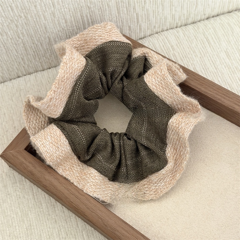 Women's Autumn Winter Knit Hair Tie Retro Striped Coffee Color