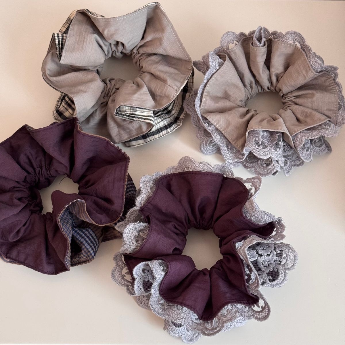 Women's Spring Lace Hair Tie Accessories Purple Plaid Pattern