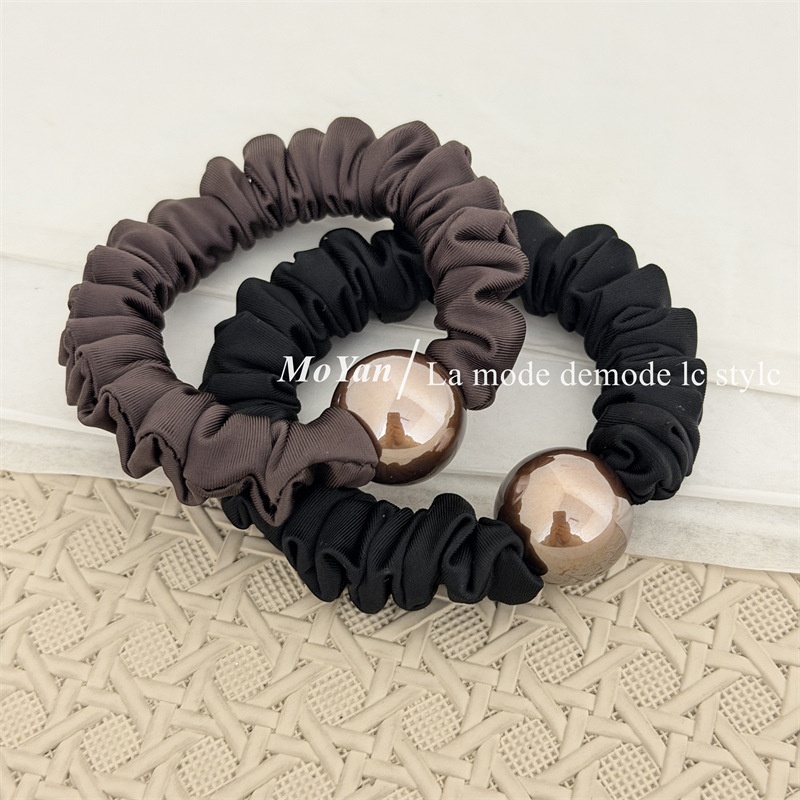 Women's High Elastic Pearl Cloth Hair Band Multi-functional Solid Coffee