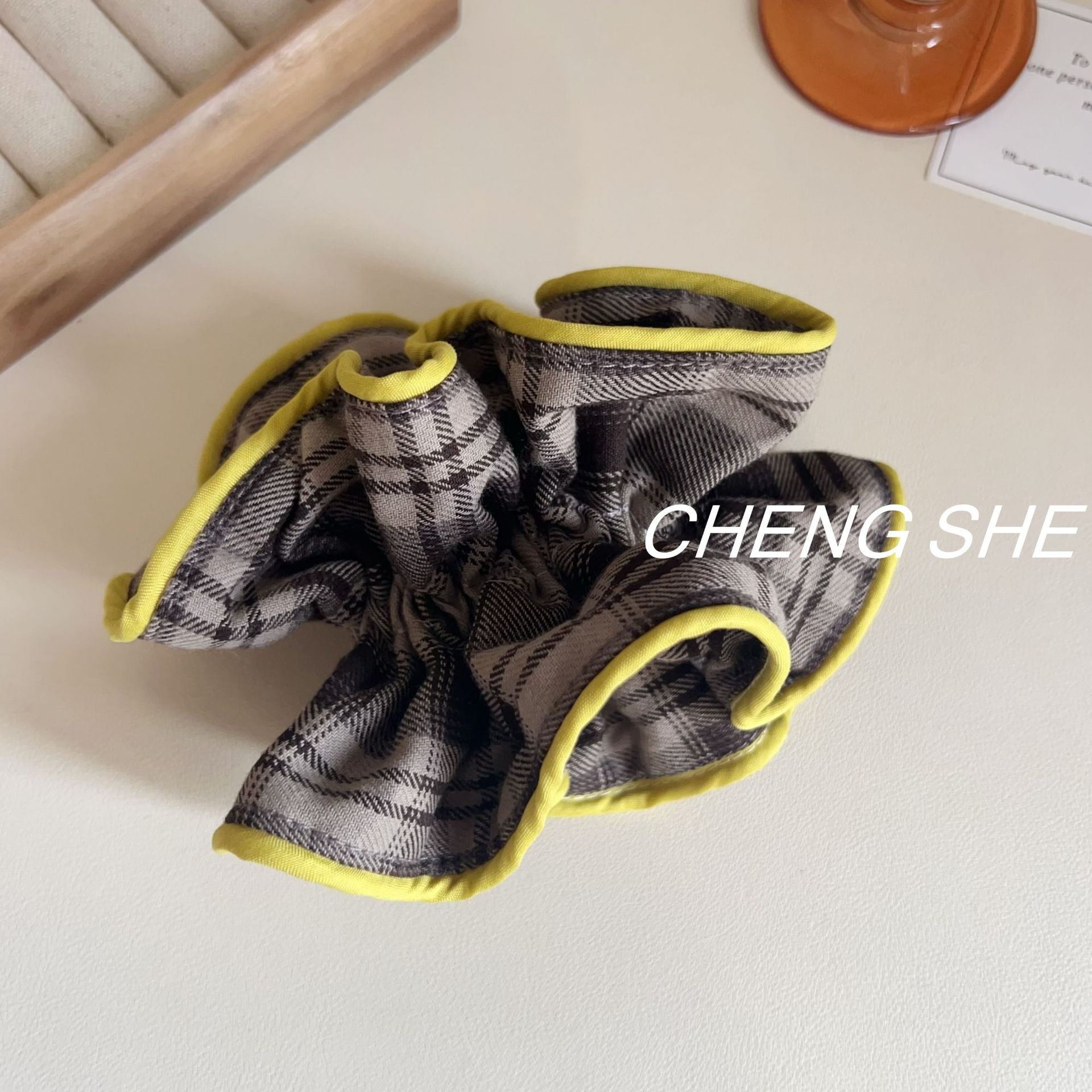 Women's Versatile Plaid Color Block Cloth Scrunchies Slim Waist Hair Bands