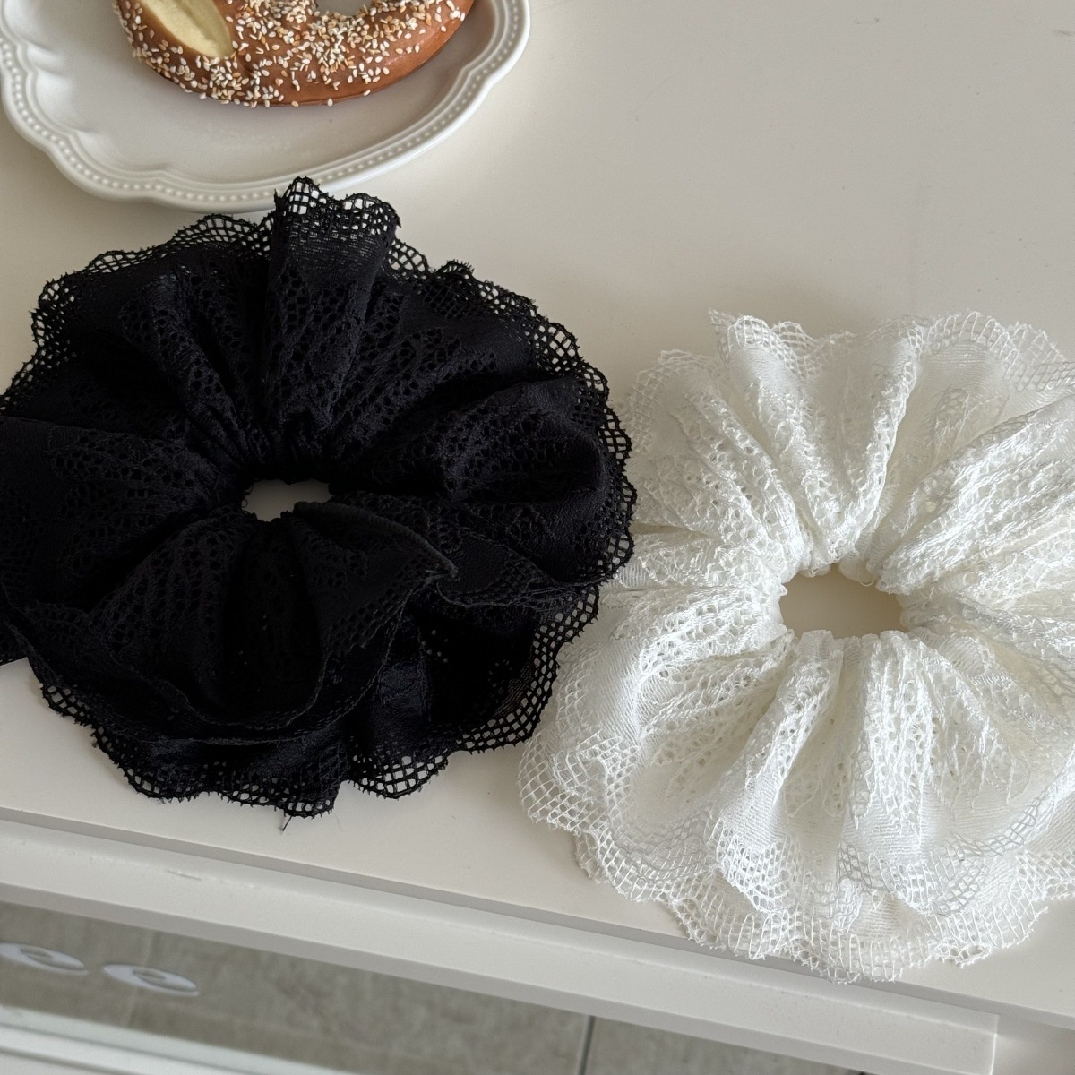 Women's Bohemian Lace Mesh Hair Tie Soft Hollow Design Low Ponytail Band