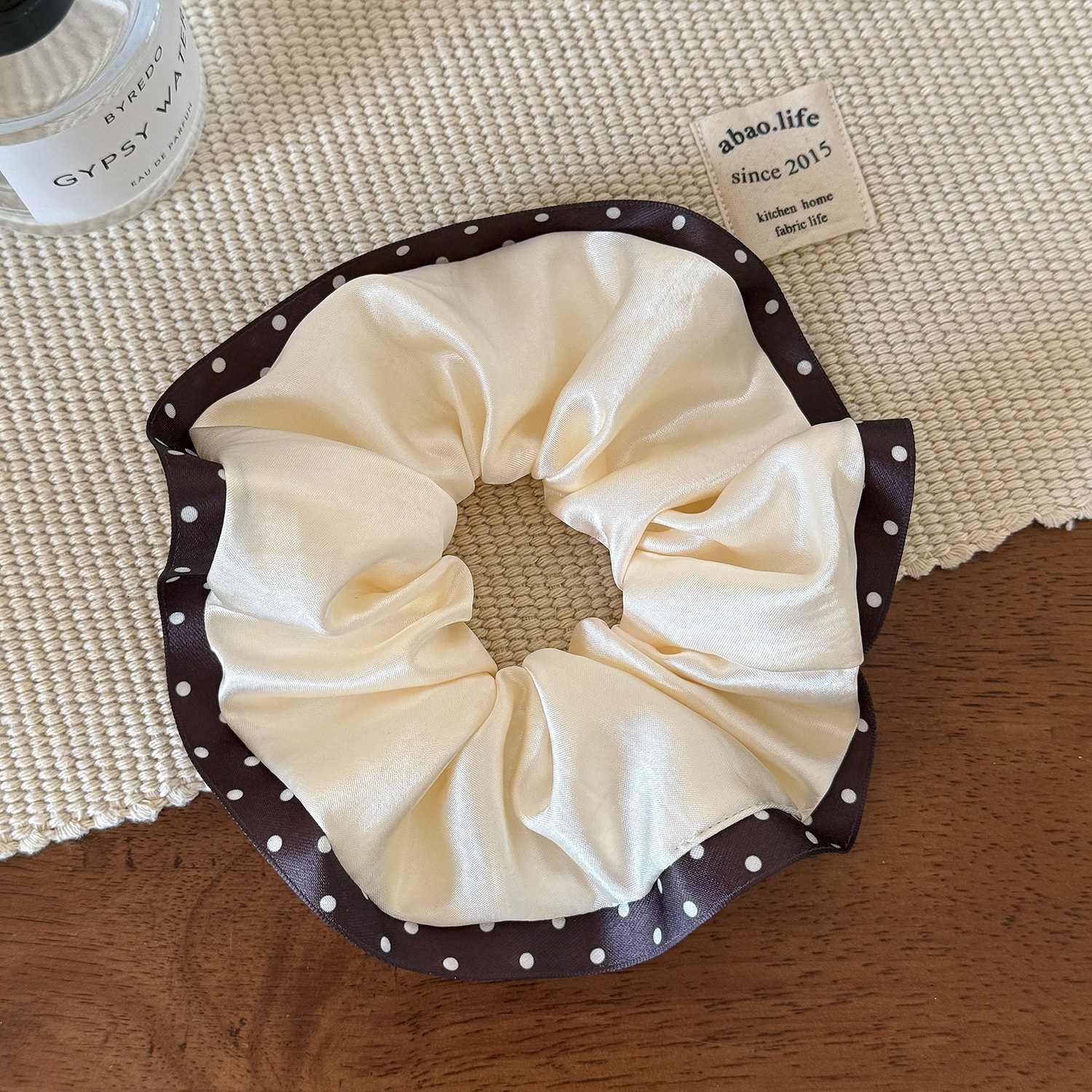 Women's Elegant Satin Lace Edge Hair Ties Scrunchies Polka Dot Pattern