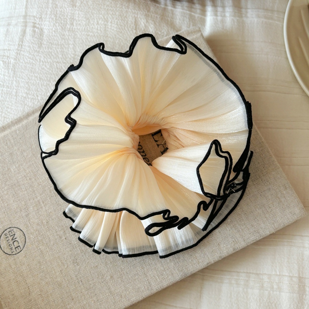 Women Soft Cloth Hair Tie Stylish Ponytail Holder Light Purple Beige