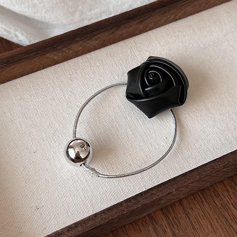 Women Durable Cloth Hair Bun Tie All Seasons Rose Flower Black Silver