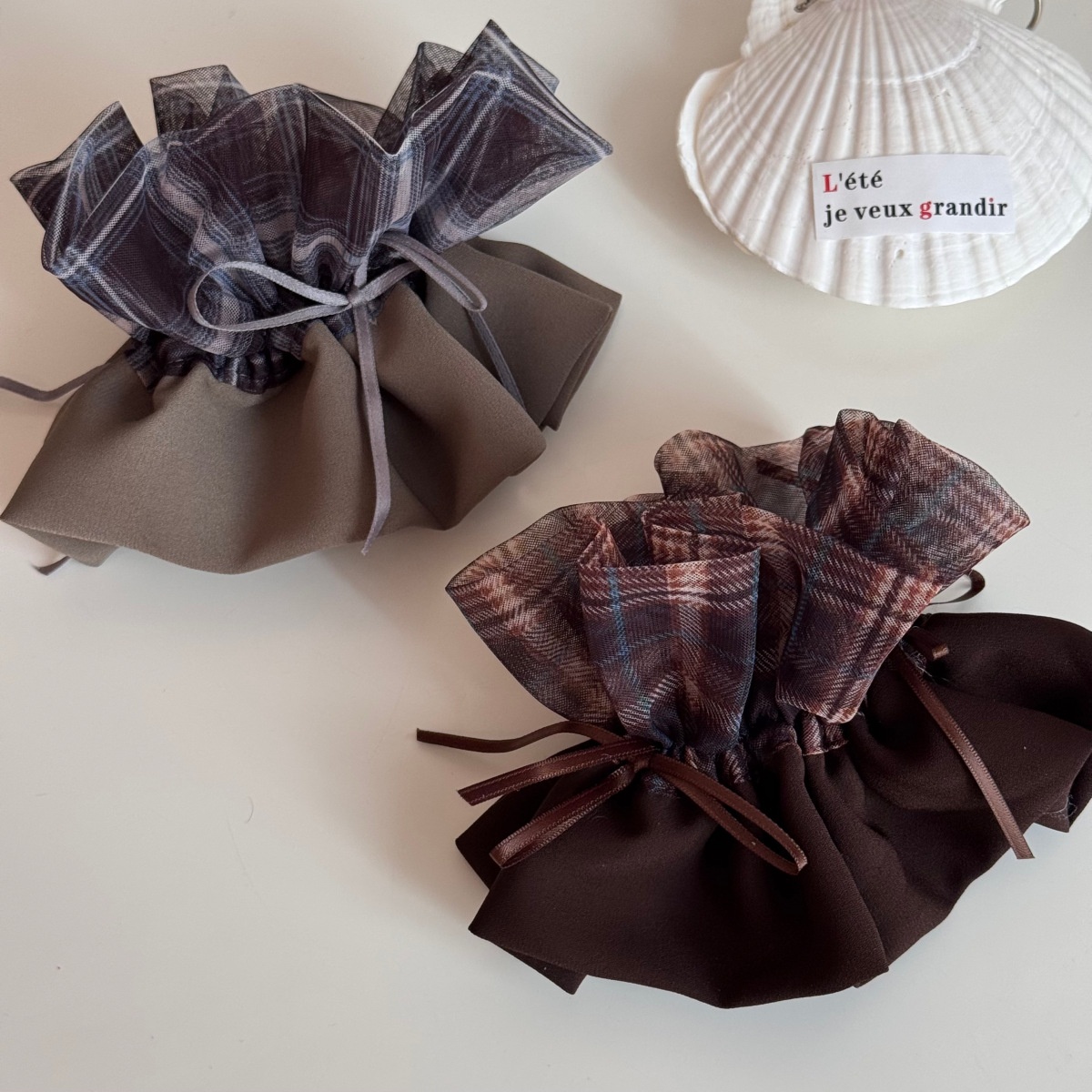 Women's Retro Brown Plaid Gauze Bow Knot Hair Tie, Elegant Winter Accessory