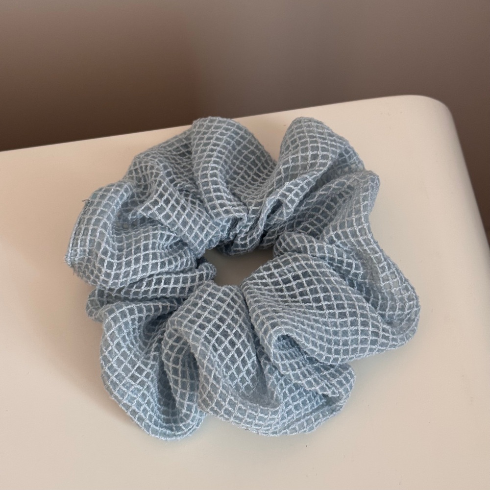 Women's Sweet Spring Fabric Hair Scrunchie Yellow Grid Pattern