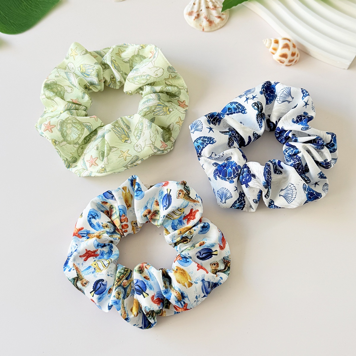 Women's Spring Cloth Hair Tie Blue Marine Cartoon Tortoise Pattern