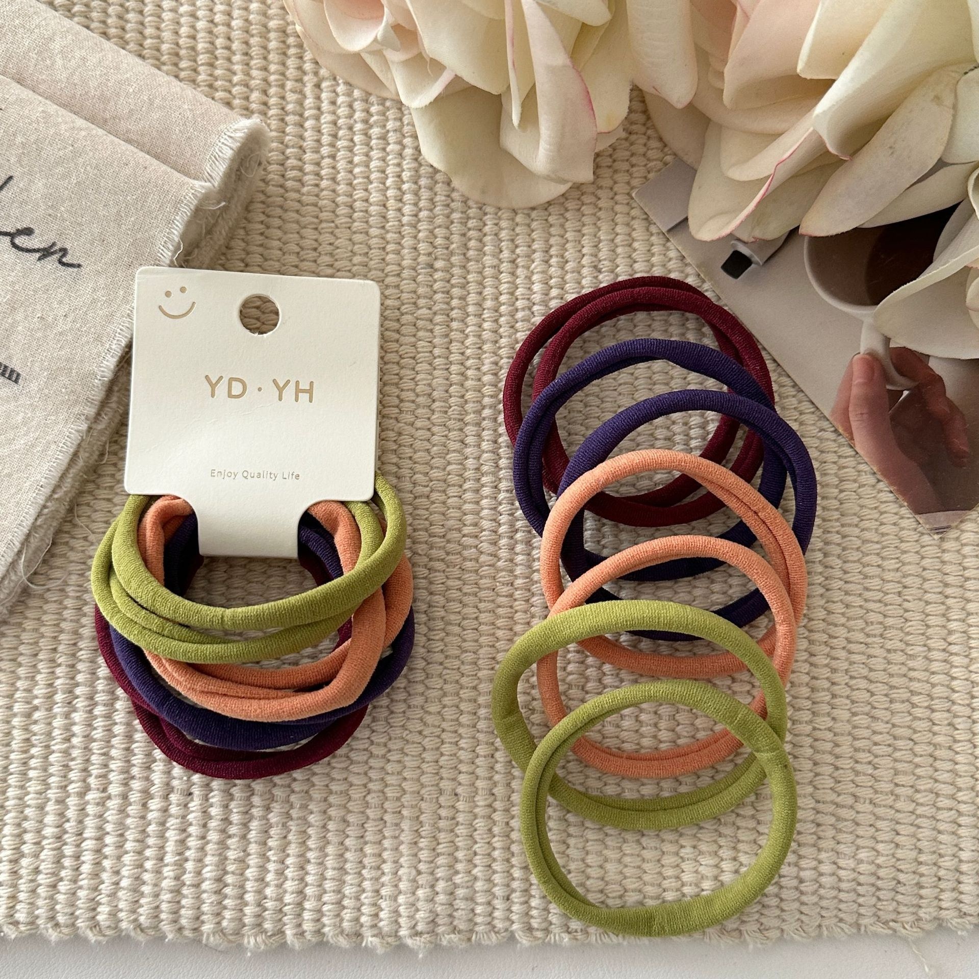 Women's Autumn Cloth Bubble Braid Hair Ties 8Pcs In Blue, Beige, Black