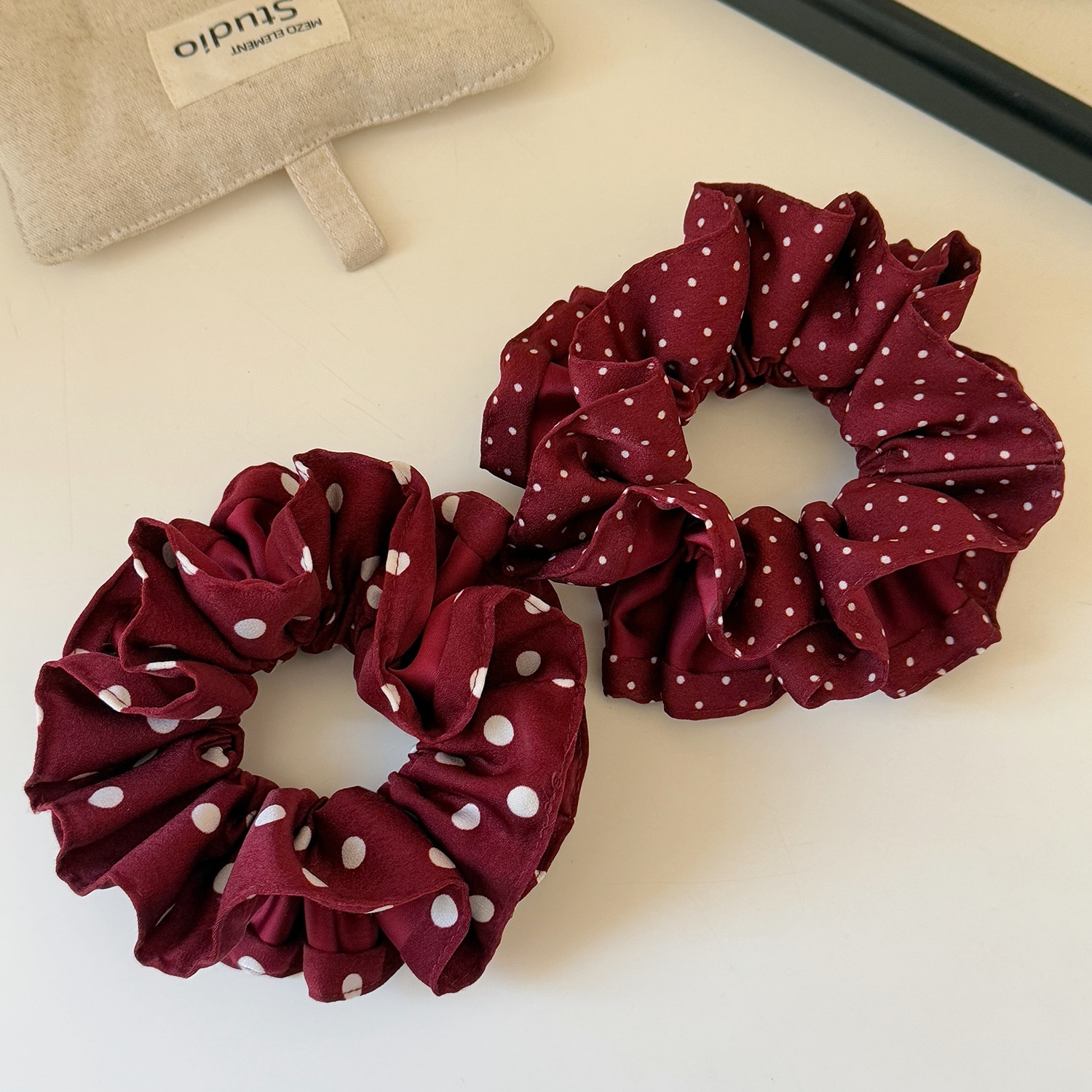 Women's French Red Polka Dot Double Layer Hair Band New Year Cloth Hair Tie