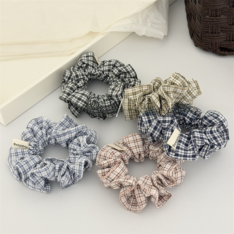 Women's Cloth Hair Scrunchies Daily Ponytail Holder Checkered Plaid