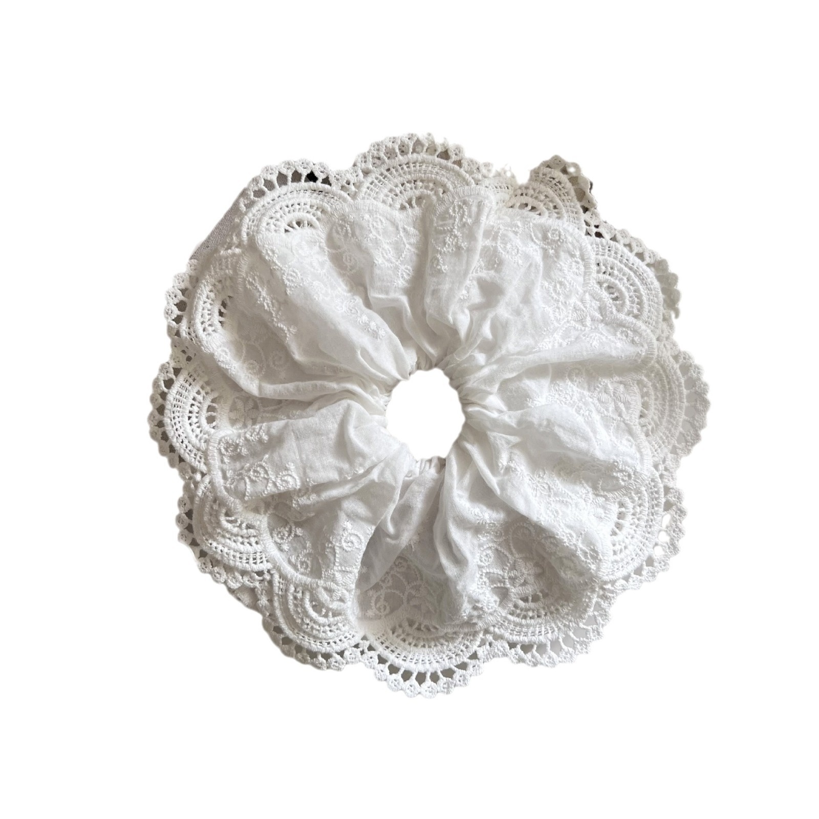 Women's Elegant Large Lace Scrunchie Sweet Ponytail Tie Solid White