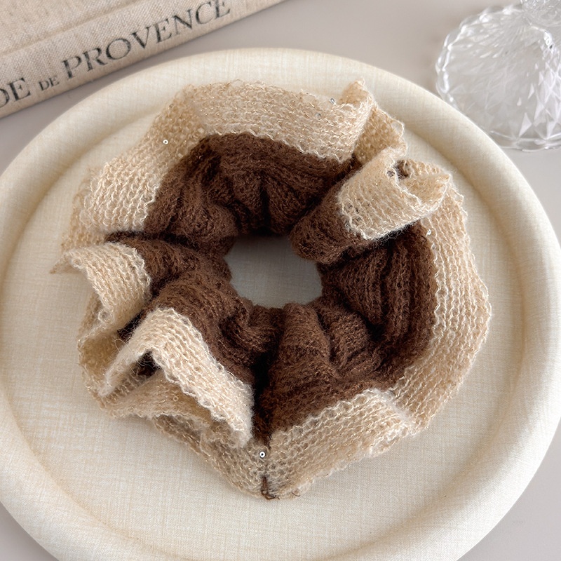 Women's Autumn Winter Knitted Scrunchie Ponytail Holder Color-Block