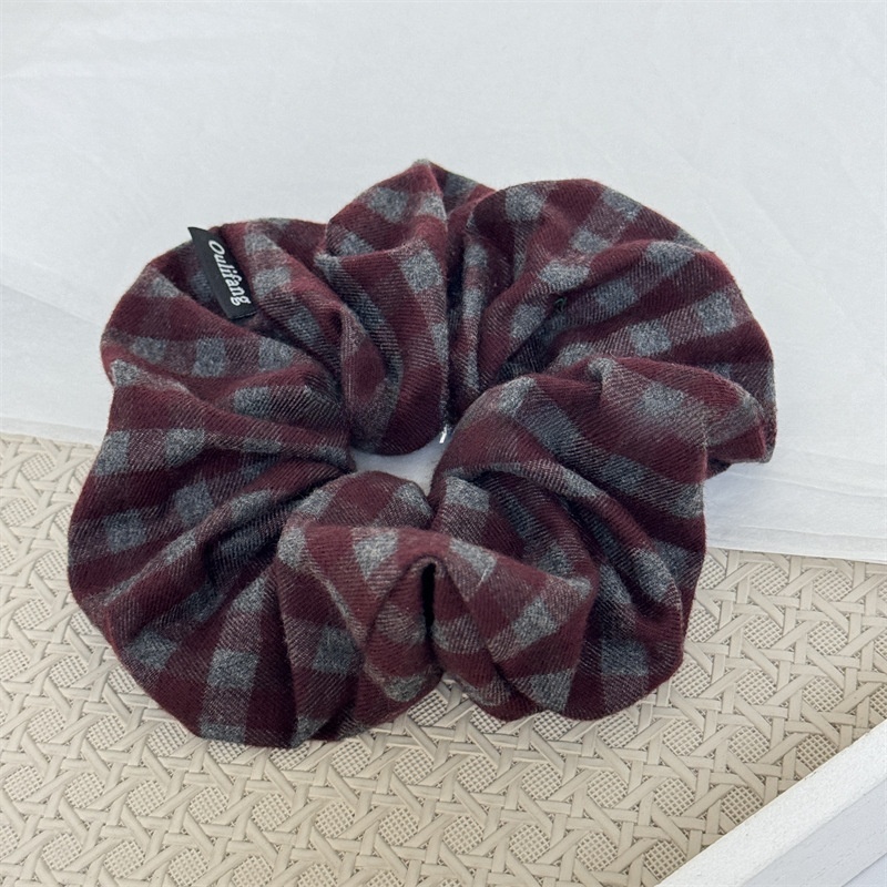 Women's Commute Style Cloth Scrunchie Hair Tie Navy Blue Plaid