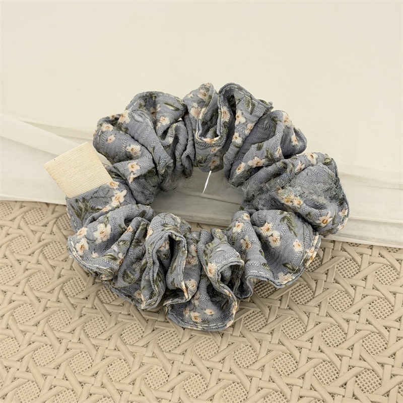 Women Spring Fabric Ponytail Hair Tie French Ditsy Floral White