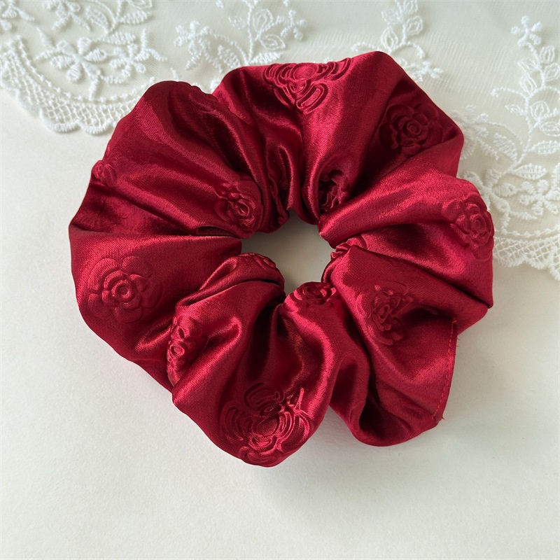 Women's Luxury Embossed Satin Large Bow Hair Ties Solid Color Versatile Hair Bands