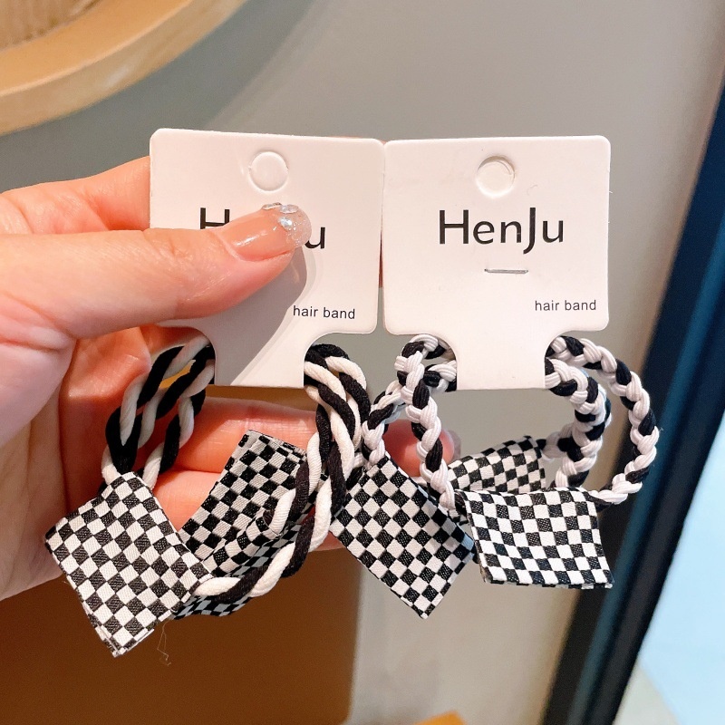 Women's High Elasticity All-Season Hair Ties Black And White Plaid Denim