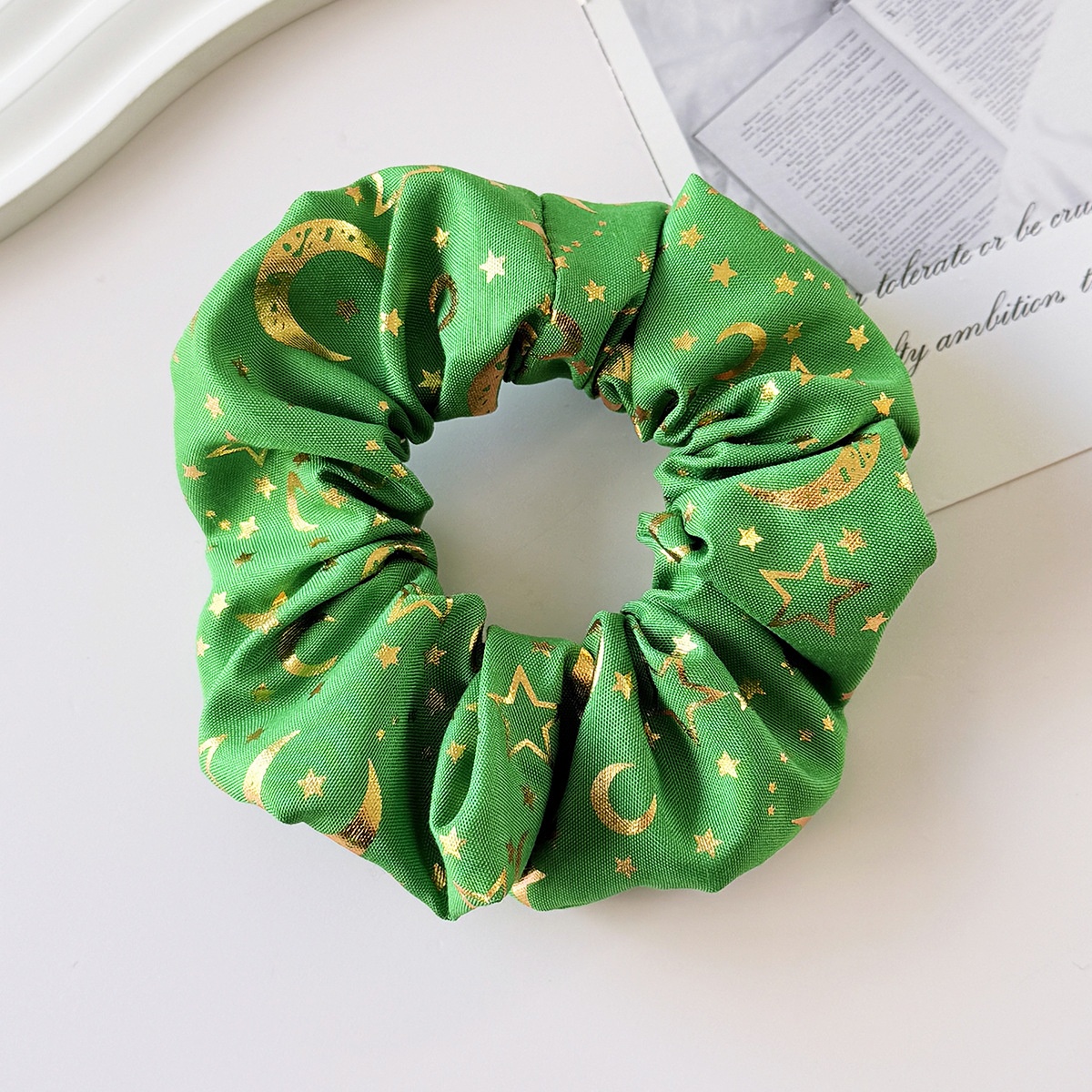 Women's Star & Moon Cloth Hair Tie in Yellow, Stylish All-Season Hair Accessory