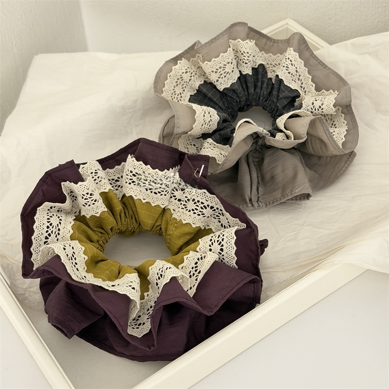 Women's Sweet Soft Cloth Everyday Lace Hair Tie Grey Color Block