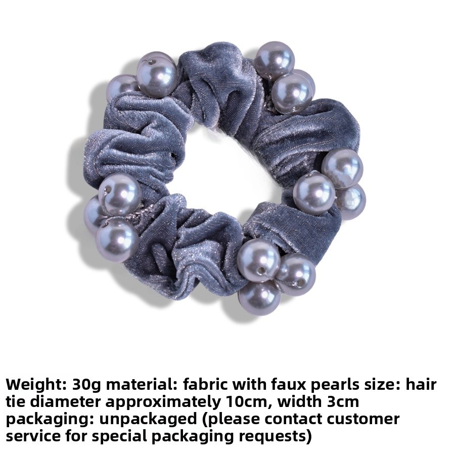 Women's Elegant Velvet Pearl Bow Hair Tie Dark Coffee Grey Black