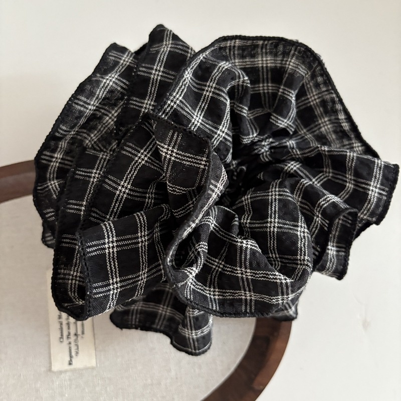 Women's Large 4-Layer Fabric Hair Tie For Daily Wear Plaid Khaki Beige Black