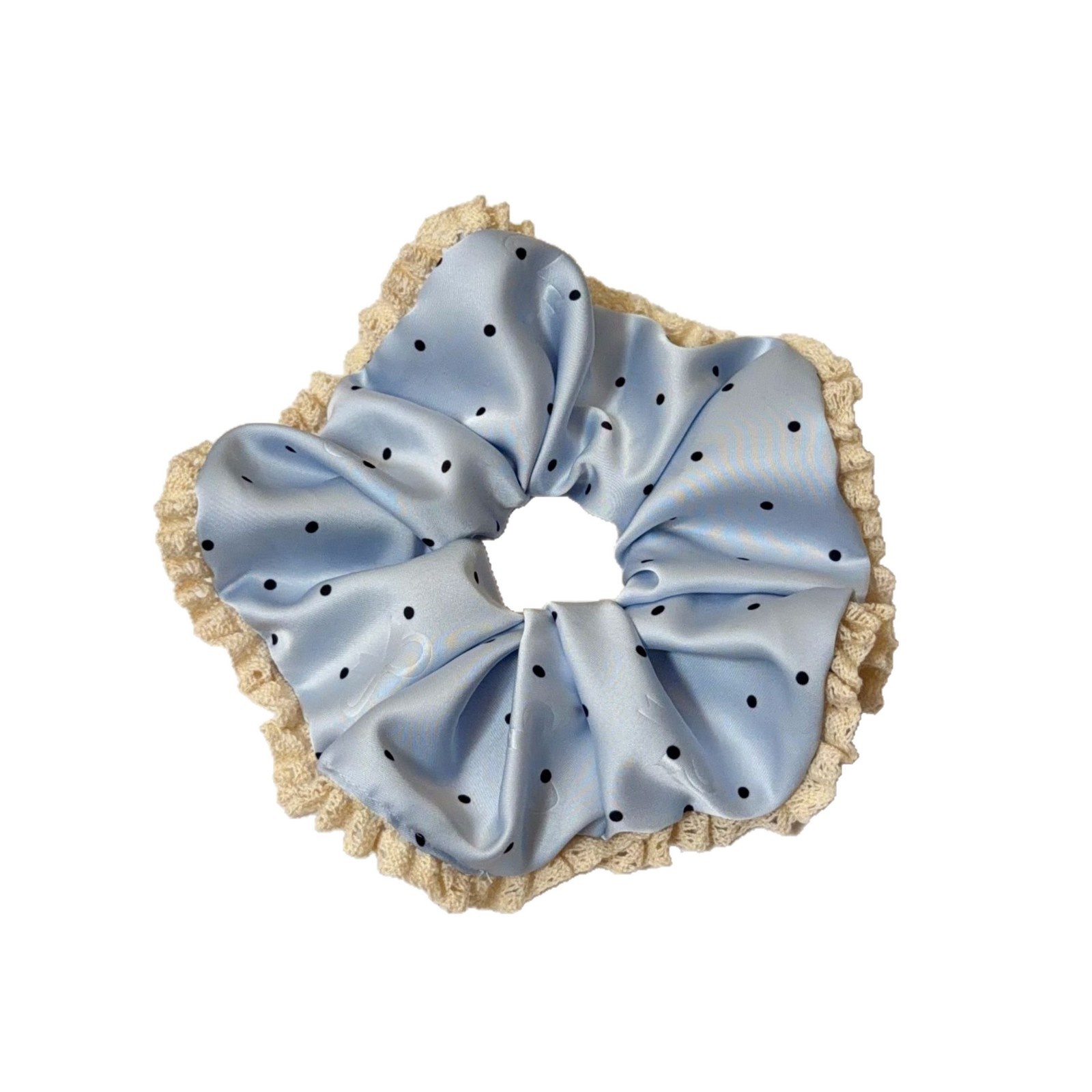 Women's French Satin Bubble Braid Hair Tie in Blue Polka Dot Bow Knot