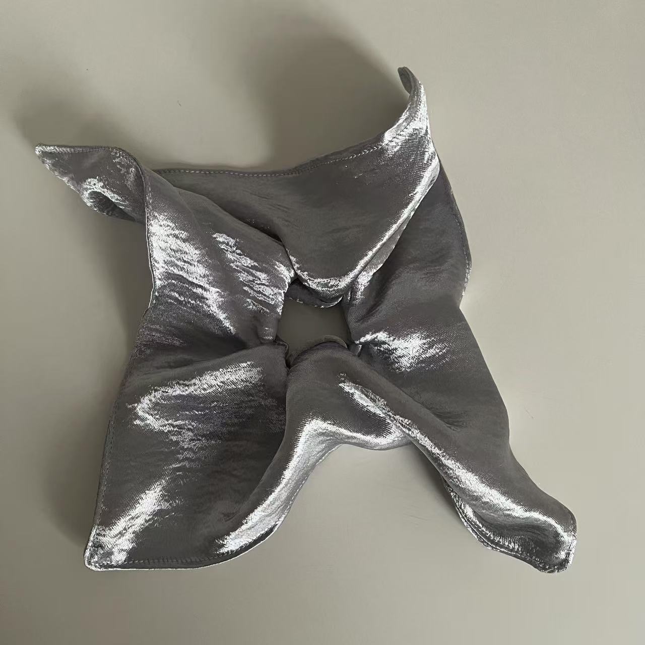 Women's Vintage Silver Shiny Scarf Hair Ties Butterfly Knot Lace Elastic Bands