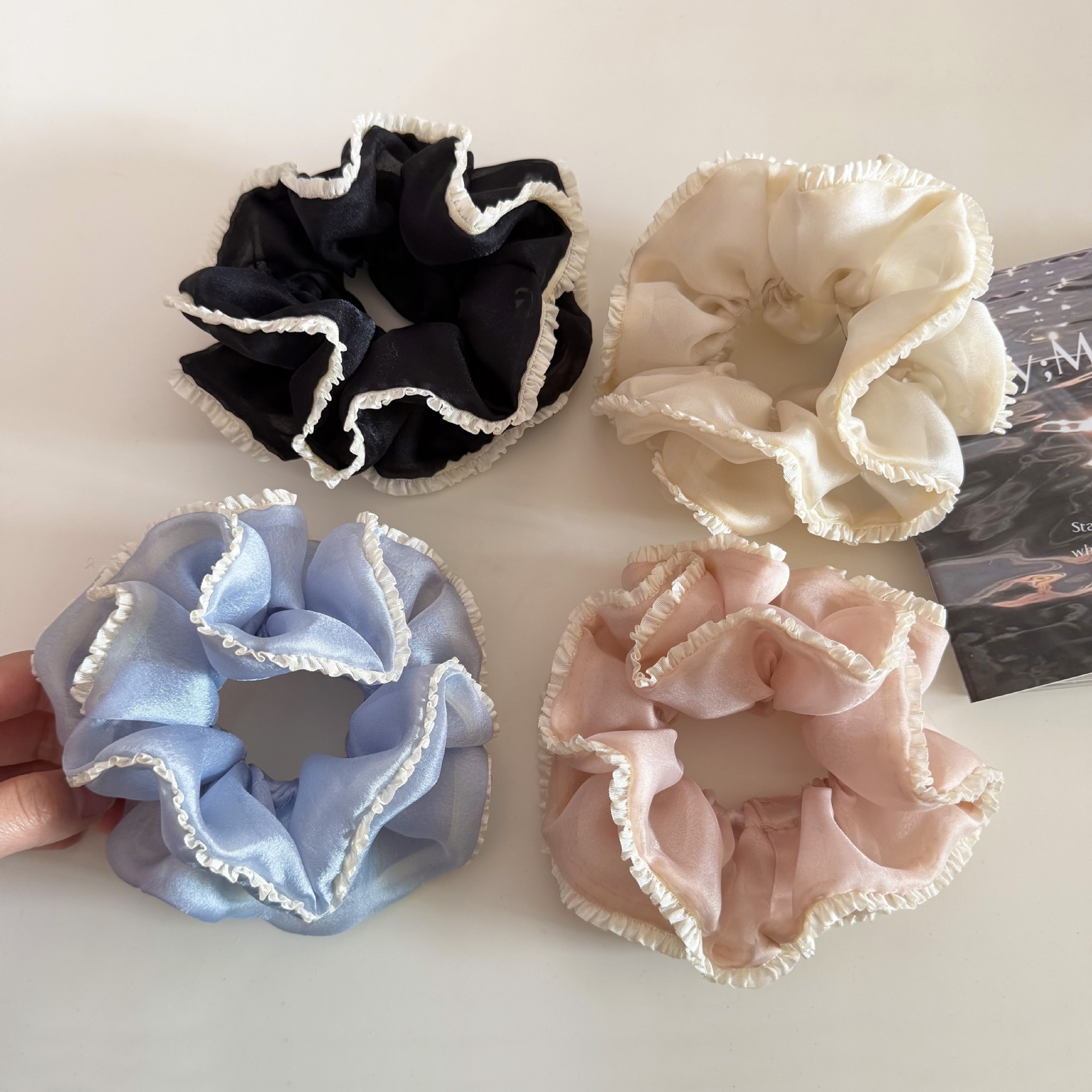 Women's Elegant Gauze Hair Tie Solid Color Spring Fashion Accessory Blue