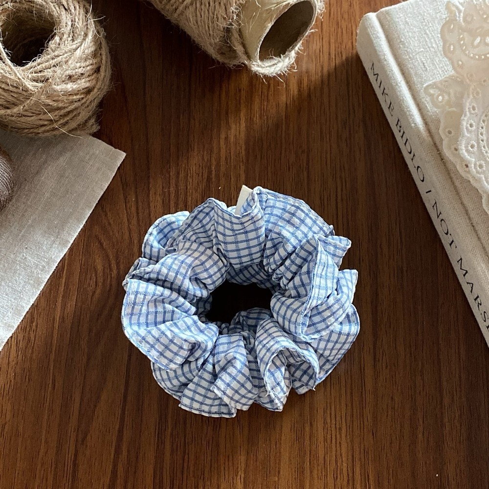 Women's Spring Summer Cloth Hair Rubber Band Scrunchie Blue Plaid