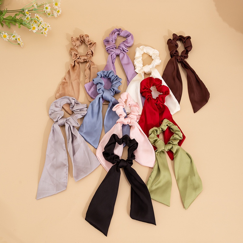 Women's Satin Bow Scrunchie Ribbon Daily Ponytail Holder Multicolor
