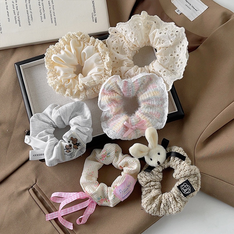 Women's Sweet Plush Rib-Knit Butterfly Knot Color Block Winter Hair Tie