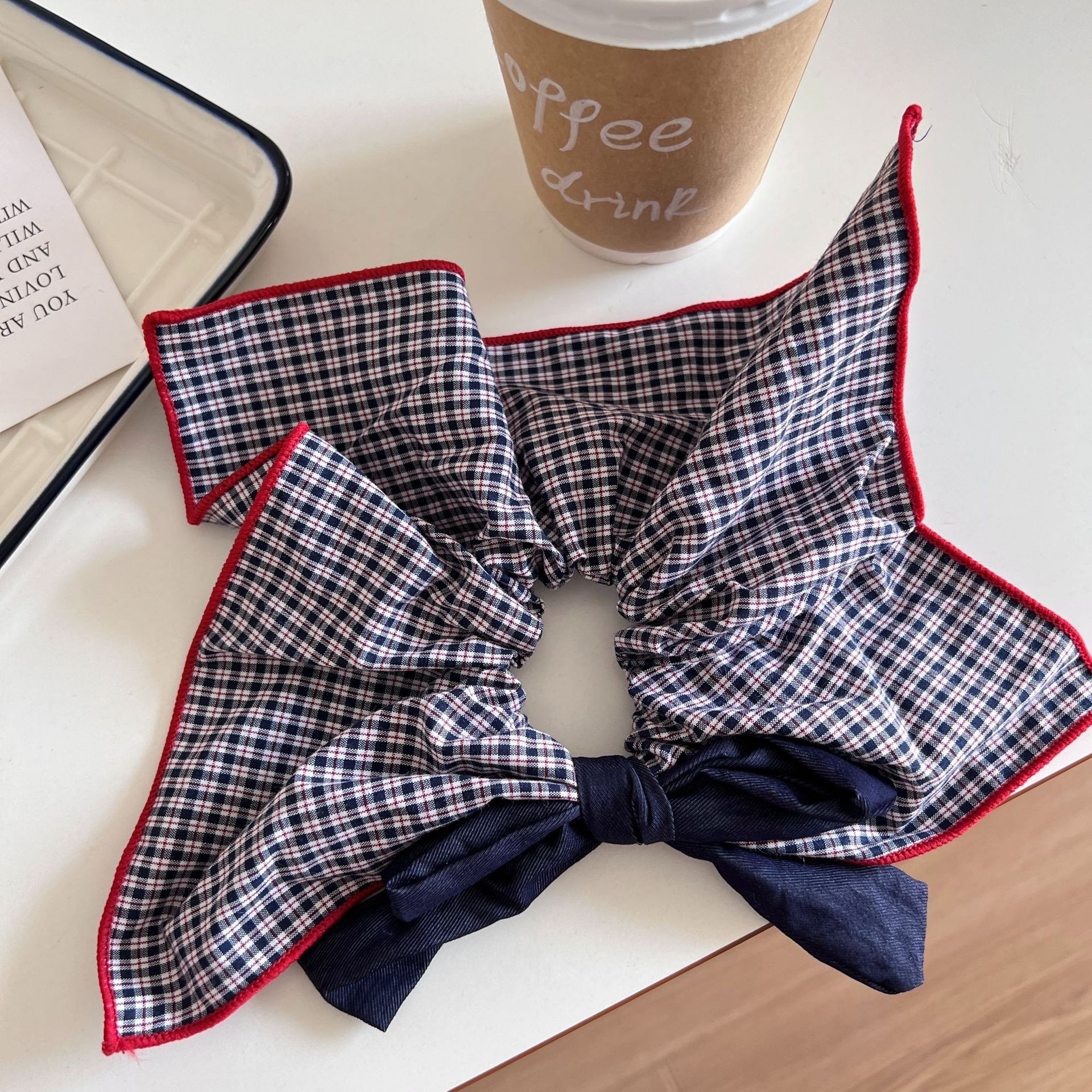 Women's Elegant Cloth Bow Hair Tie For Daily Wear Color Block Plaid
