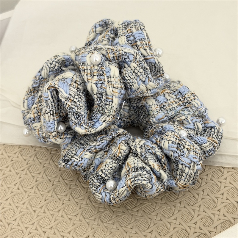 Women's Everyday Cloth Scrunchie Hair Tie Black and White Checkered Plaid