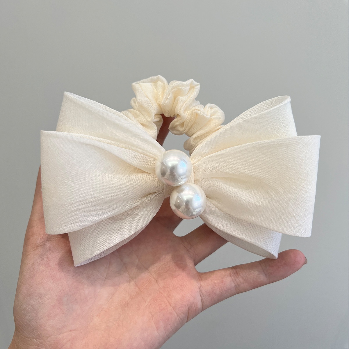 Women's French Pearl Bowknot Hair Ties Elegant Rose Cloth Elastic Band