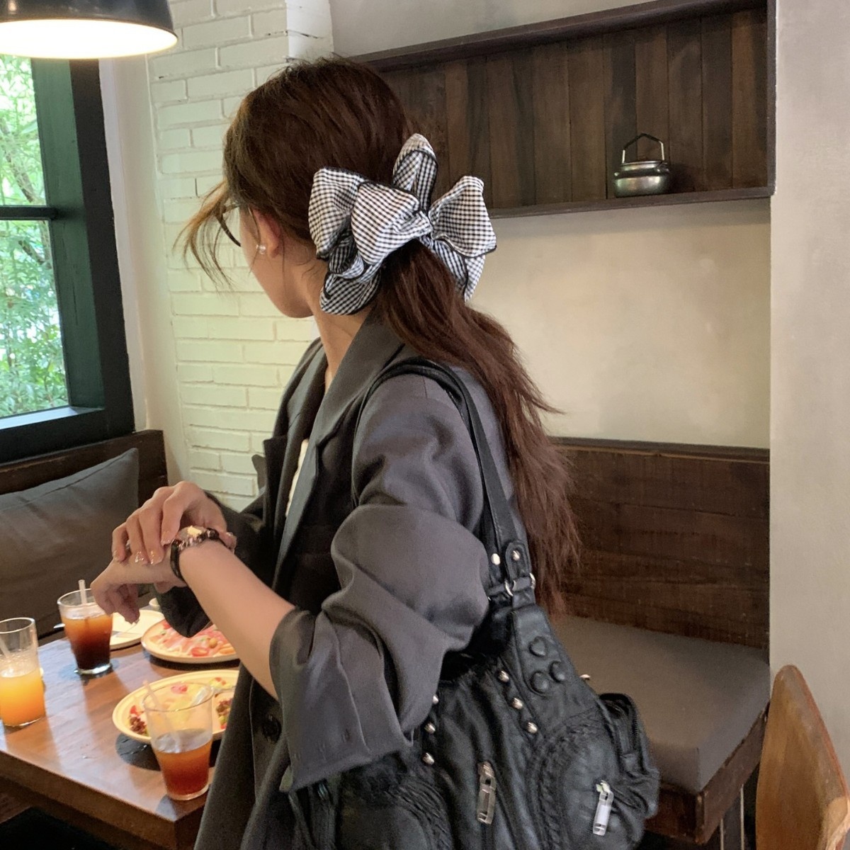 Women's Sweet Plaid Fabric Hair Ties French Style Low Ponytail Bands