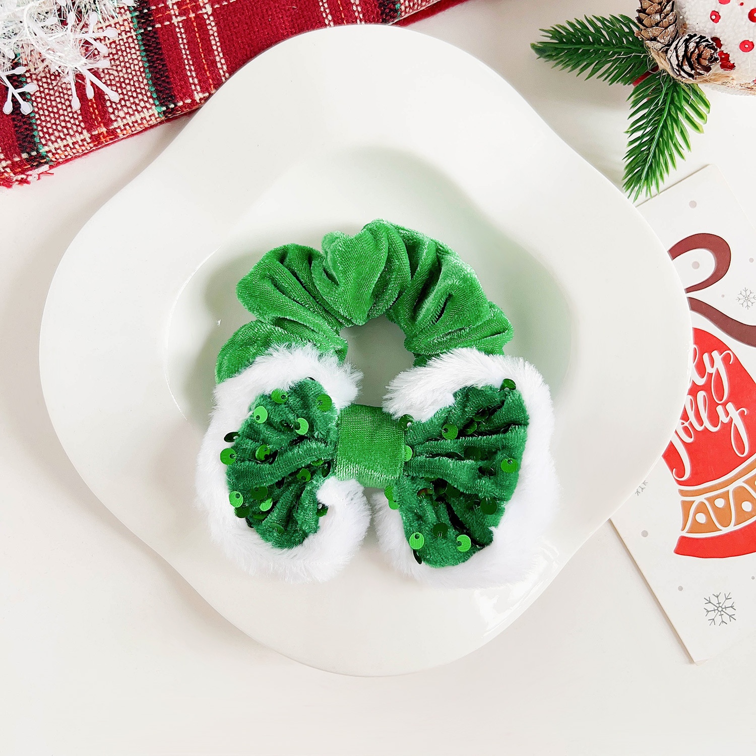 Women's Christmas Plush Hair Ring Elegant Gold Velvet Ponytail Tie