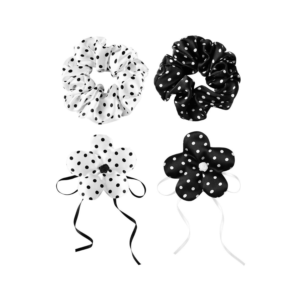 Girls Spring Satin Telephone Cord Hair Tie White And Black Polka Dots