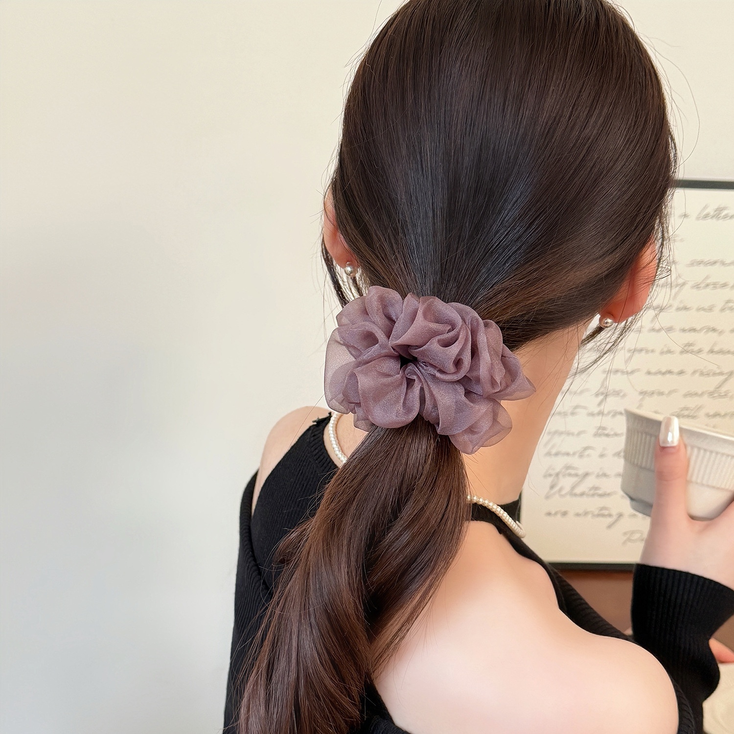 Women's Sweet Soft Gauze Spring Summer Hair Tie Rubber Band Black