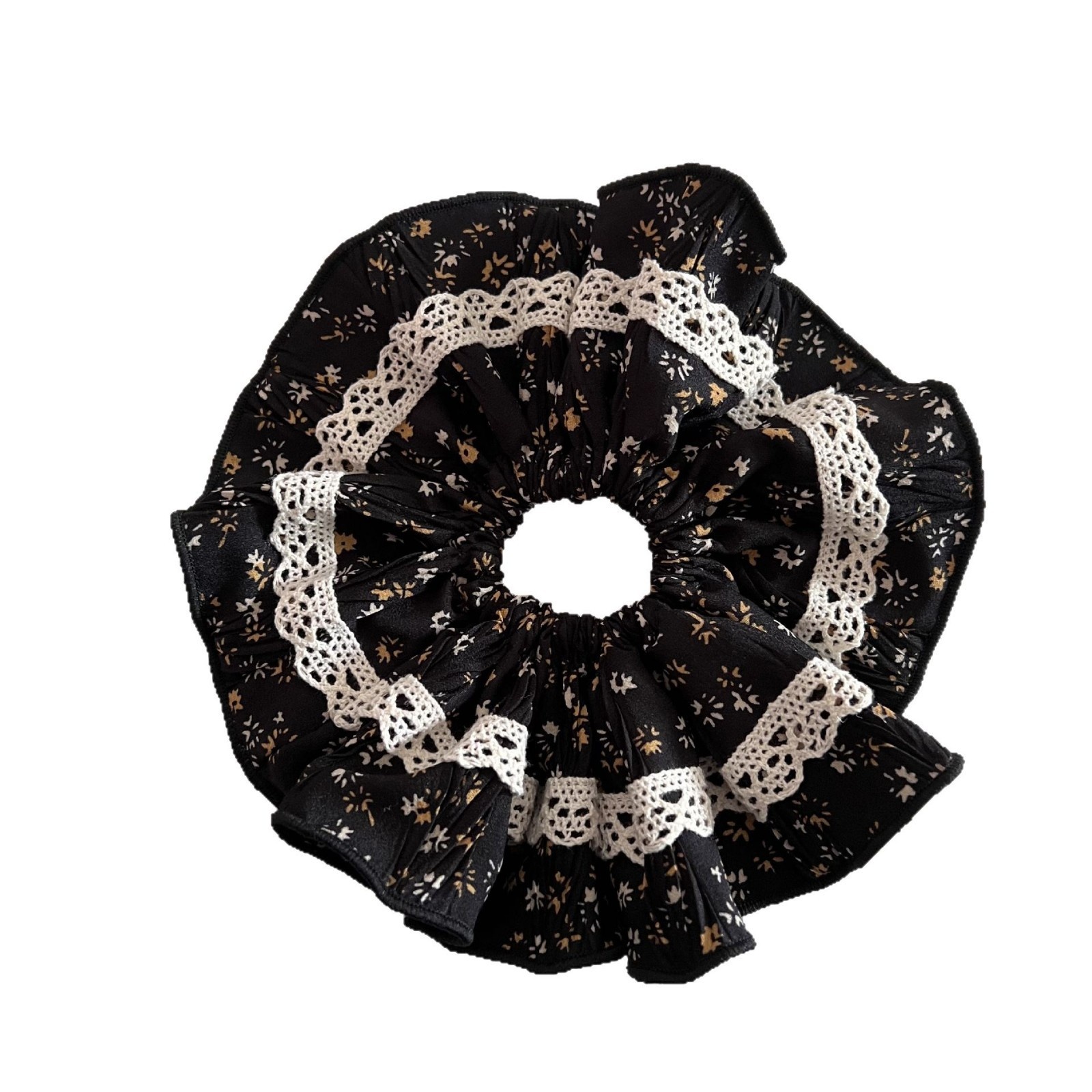 Women's French Boho Elastic Hairband Navy Blue Ditsy Floral Lace