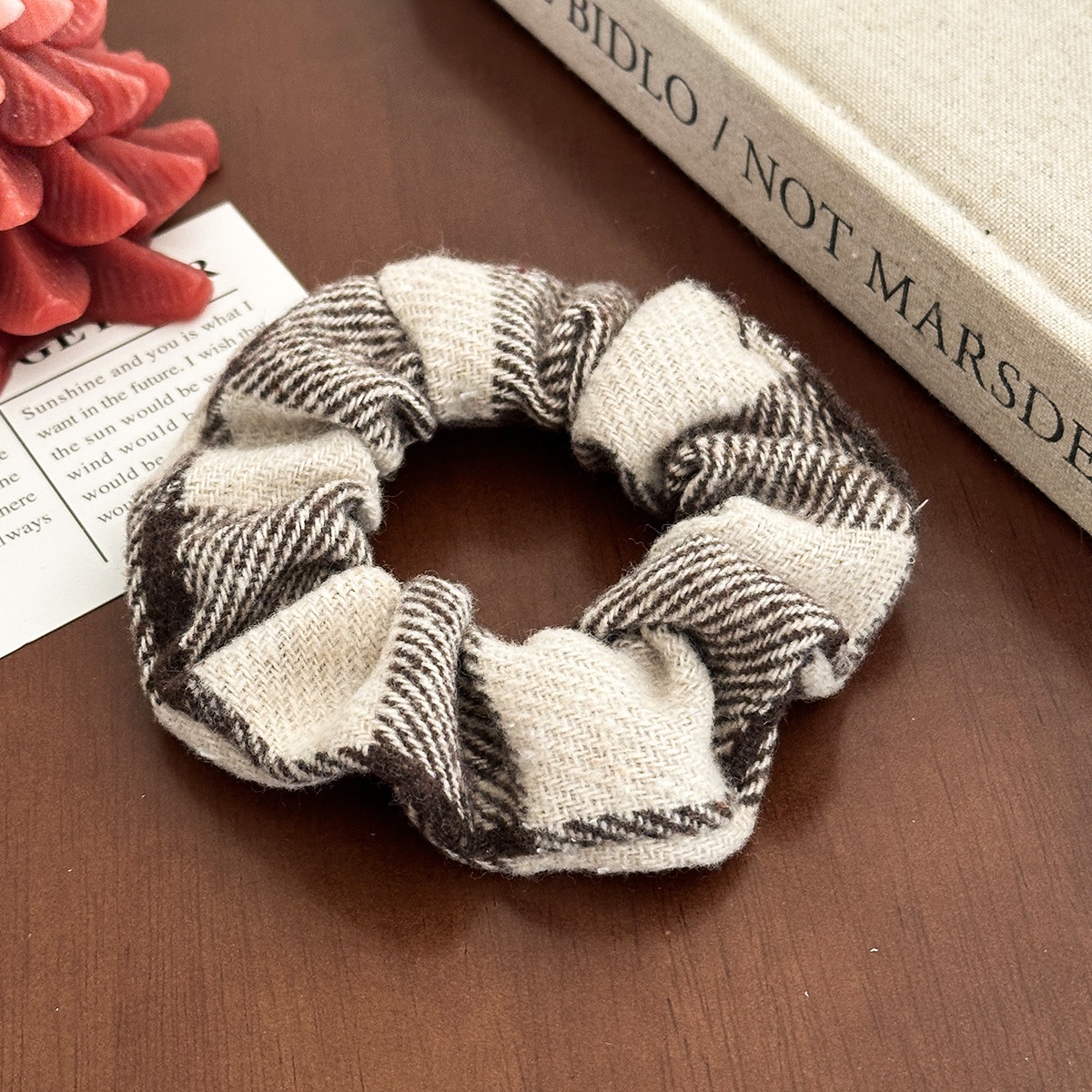 Women's Retro Autumn Winter Polyester Hair Scrunchie Pink Lattice