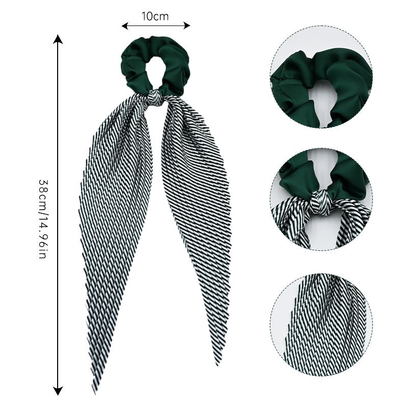 Women's French Style Satin Bowknot Hair Tie For Spring Striped Black