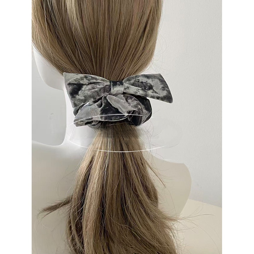 Women Autumn Winter Velvet Bow Hair Band Elastic Scrunchie Solid Color