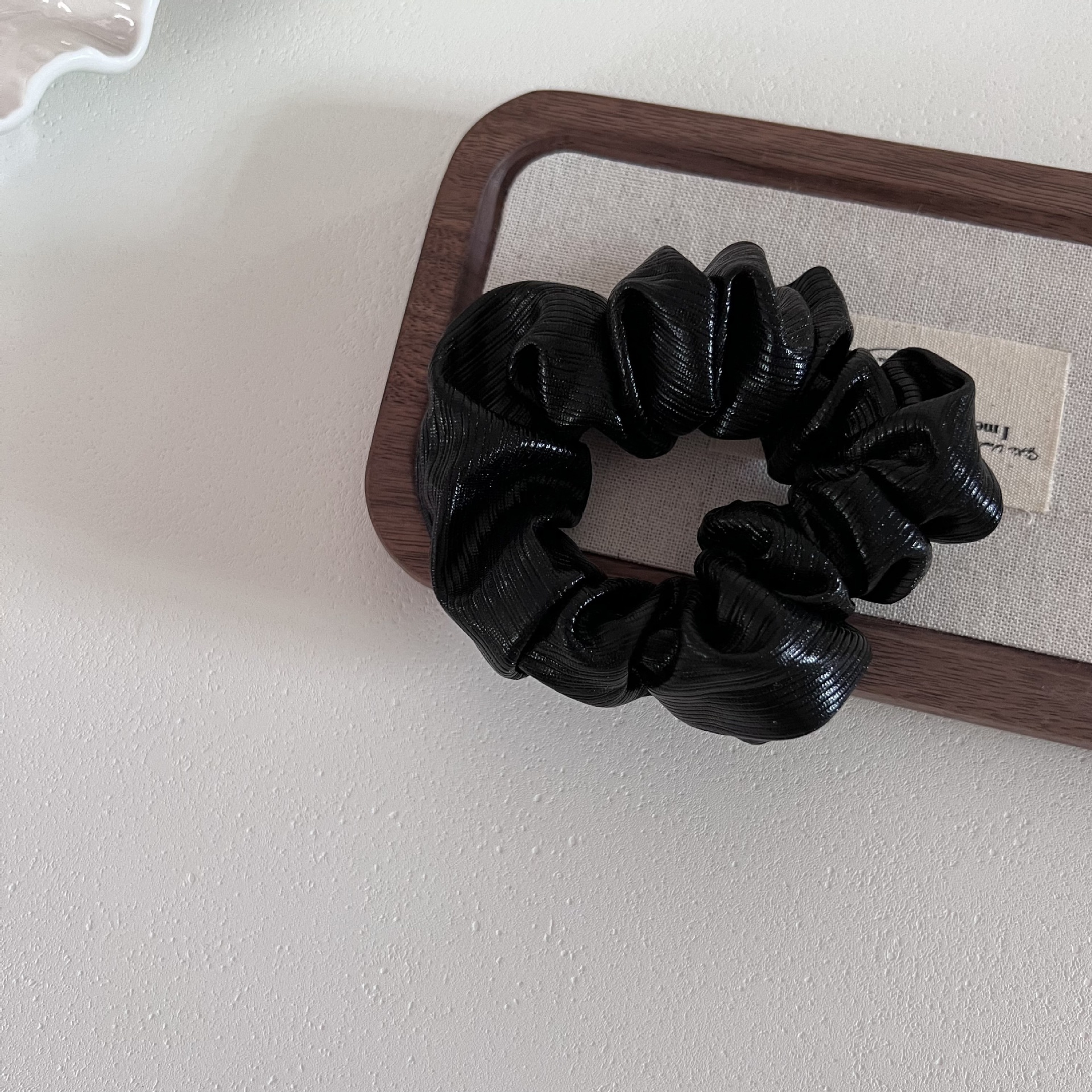 Women's Chic PU Leather Ponytail Hair Tie Solid Black Silver