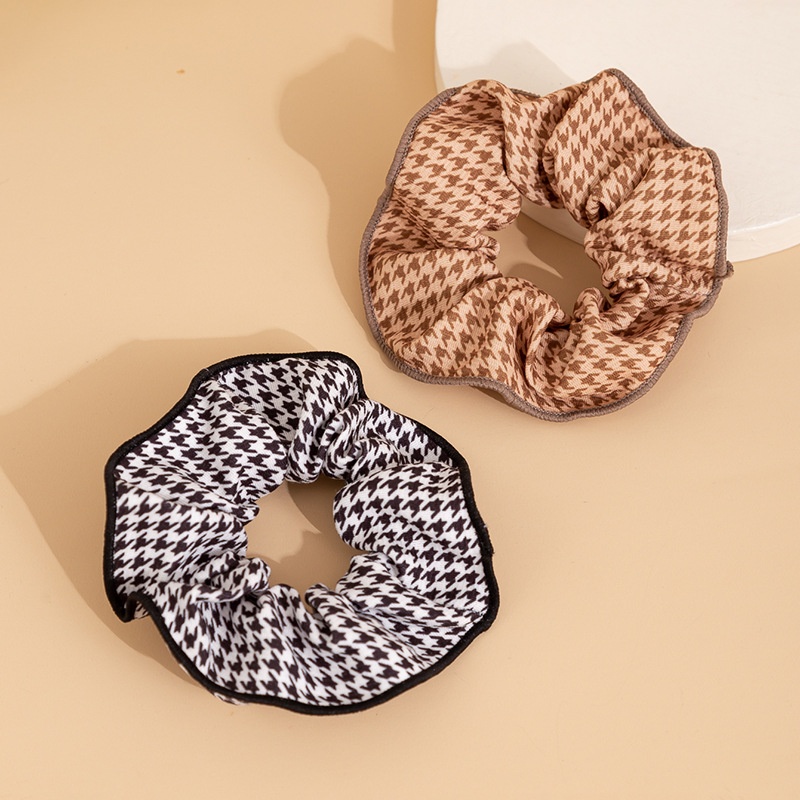 Women's Fabric Hairband Bun Headwear Houndstooth Plaid Black Coffee